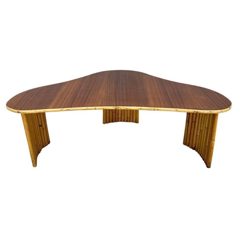 Restored Biomorphic Mahogany Coffee Table w/ Stacked Rattan Legs (1 of 5)