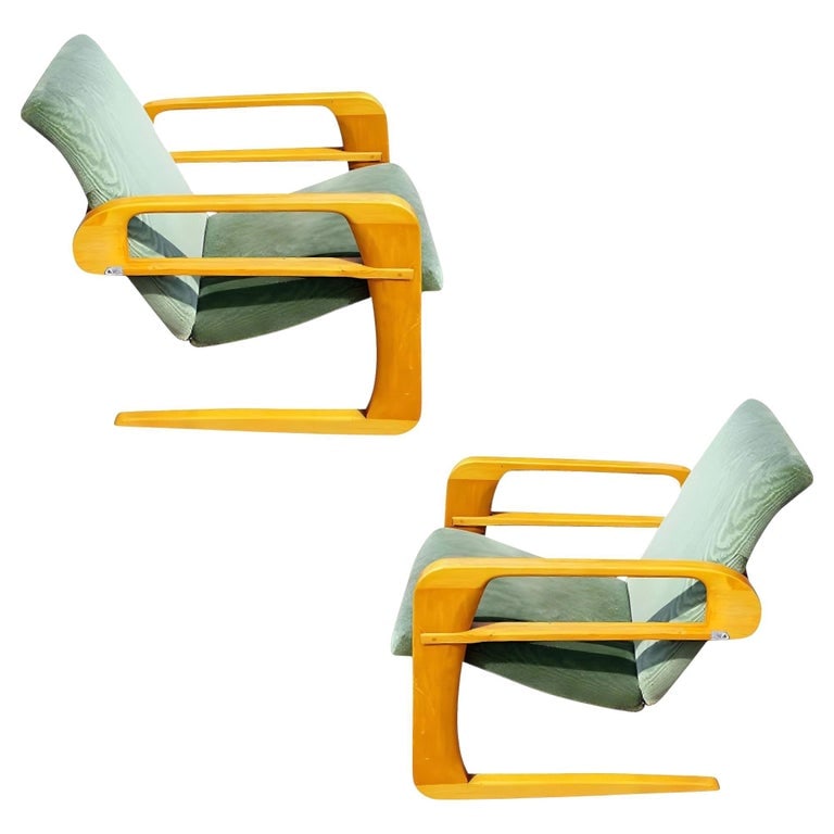 1938 Art Deco "Airline Chair" Lounge by KEM Weber for Walt Disney, Pair: This rare set of two "Airline Chair" armchairs by the iconic modernist K.E.M. Weber (American b. Germany, 1889-1963) was originally designed in 1934 and produced in 1938 for the Walt Disney Studios in