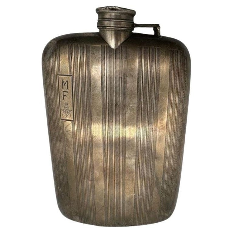 Sterling Silver Free mason Prohibition Hip Flask by Elgin E.A.M. (1 of 12)