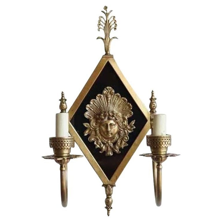 Edwardian era Neoclassical Bronze Greek Face 2-Arm Sconce, 2 Available (1 of 5)