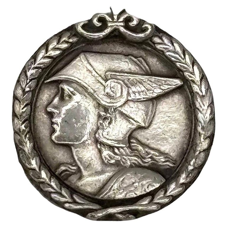 French Pewter Art Deco Medallion Struck with the Face of Mercury Pedant Pin (1 of 5)