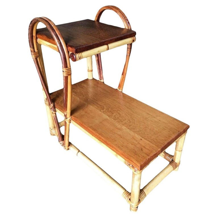 Restored Rattan Tear Drop Rattan Table W/ Mahogany Tops (1 of 9)