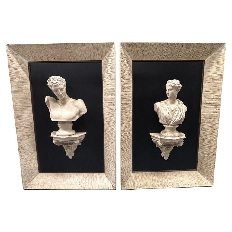 Framed Bust Sculpture 3D Framed Classical Style Art Male and Female Figure- Pair (1 of 6)
