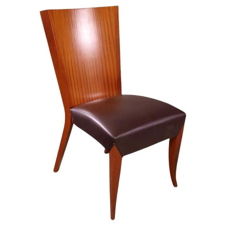 Dakota Jackson "Aldabhra" Sculptural Side Chair w/ Black Leather Seat: Dakota Jackson's "Aldabhra" Side Chair with sculptural beauty is found at the intersection of the back and the leg, as the wood contours in two directions simultaneously. The solid wood leg extends th