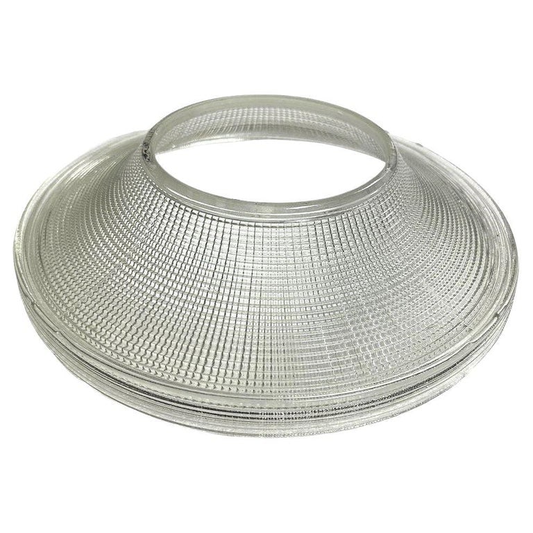 Art Deco Industrial Holophane 12" Diameter Ceiling Pendant Shade: Original Art Deco era 12" Diameter industrial dish ceiling pendant shade with the well-known Holophane pattern glass for excellent light diffusion. Its classic, industrial-inspired aesthetic features