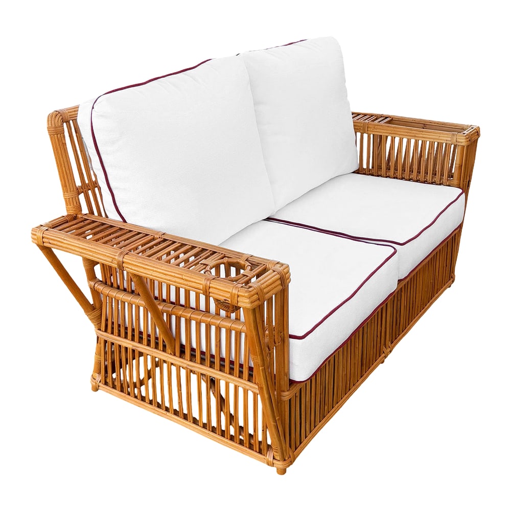 Art Deco Style "Presidents" Stick Reed Rattan 2-Seat Settee Sofa (1 of 4)