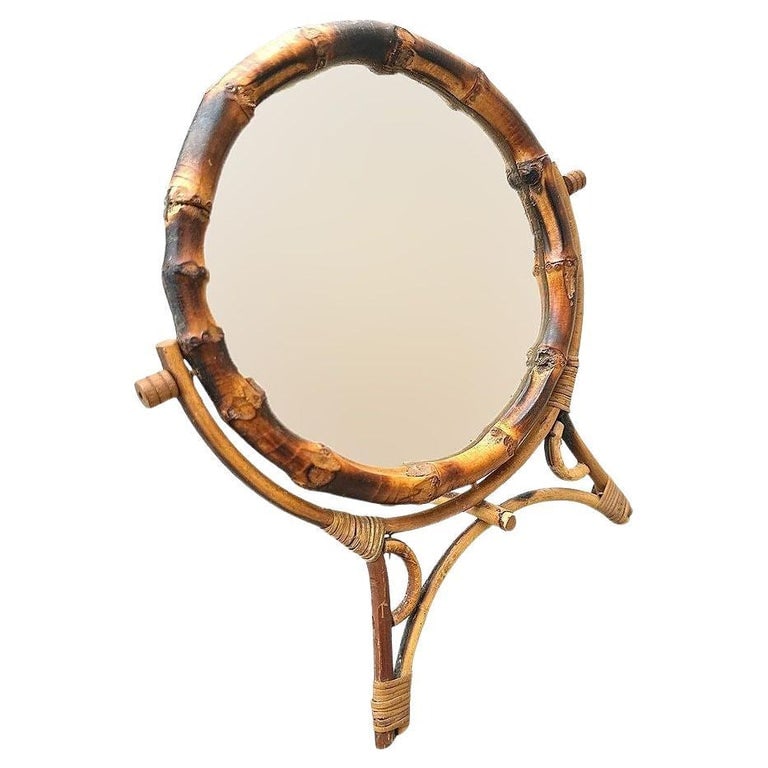 Aesthetic Movement English Round Tiger Bamboo Table Vanity Mirror (1 of 6)