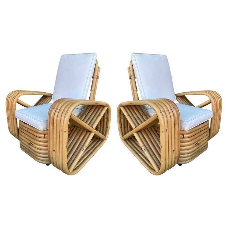 Restored Child Size Six-Strand Square Pretzel Rattan Lounge Chair, Pair (1 of 7)