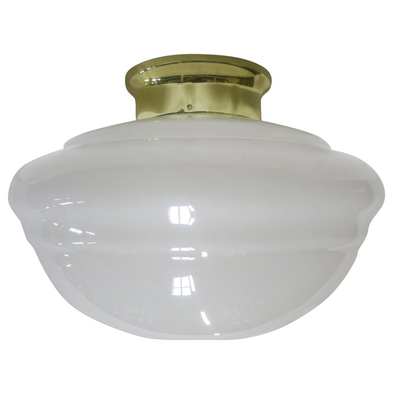 Small Schoolhouse Banded Oval Shape Ceiling Glass Globe Pendant (1 of 4)