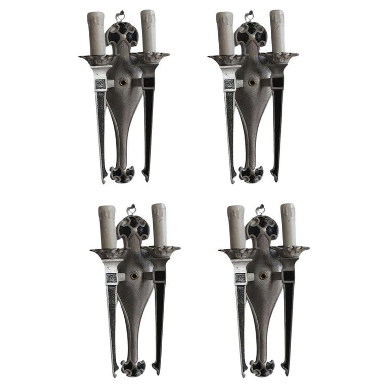 Geometric Art Deco Aluminum Lighted Wall Sconces, Set of 4 (1 of 10)