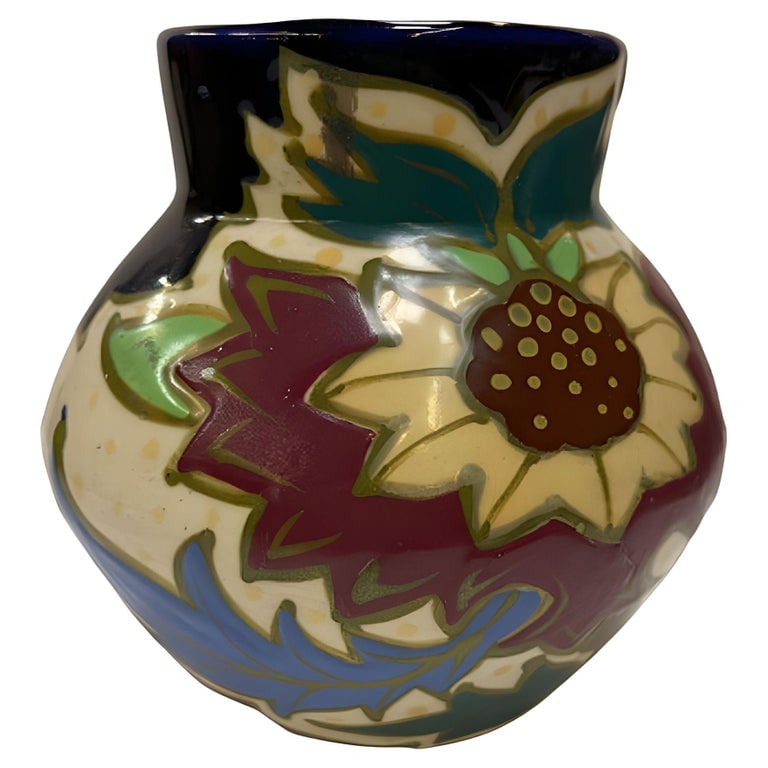 Post War Japanese Hand Painted Awaji Pottery Vase: Discover timeless elegance with this Vintage Japanese Hand-painted Awaji Pottery Vase. Exquisitely crafted, this stunning piece features intricate hand-painted designs that reflect traditional Japanes