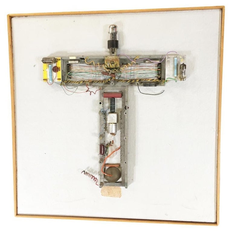 Abstract "Stations of The Cross" Untitled 3 Vacuum Tube Sculpture by Pasqual: Untitled Artography wall sculpture three of five sculptures in the "Stations of The Cross" series by Pasqual Bettio. 3 of 5 Bio Senior Senator ret. J. Pasqual Bettio F.R.P.S. started his artistic care