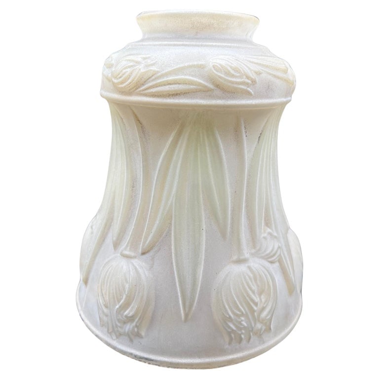 Art Nouveau Frosted Milk Glass Bellflower w/ Embossed Tulips Globe 2" Fitter (1 of 7)