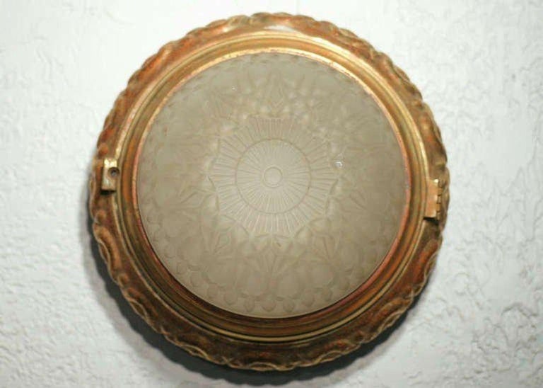 1940s Solid Bronze Dome Ceiling or Wall Light Fixture Pair - 2