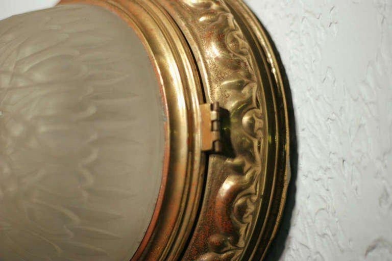 1940s Solid Bronze Dome Ceiling or Wall Light Fixture Pair - 3