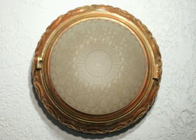 1940s Solid Bronze Dome Ceiling or Wall Light Fixture Pair - 5