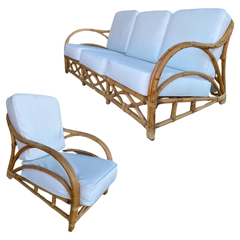 Rare Restored "1940s Transition" Rattan Sofa and Lounge Chair Living Room Set (1 of 17)