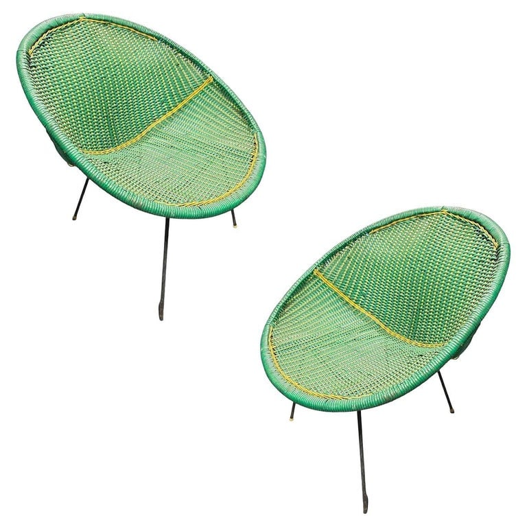 MCM Sam Avedon Styled Iron Outdoor/Patio Saucer Chair w/ Nylon Weaved Seat, Pair (1 of 8)