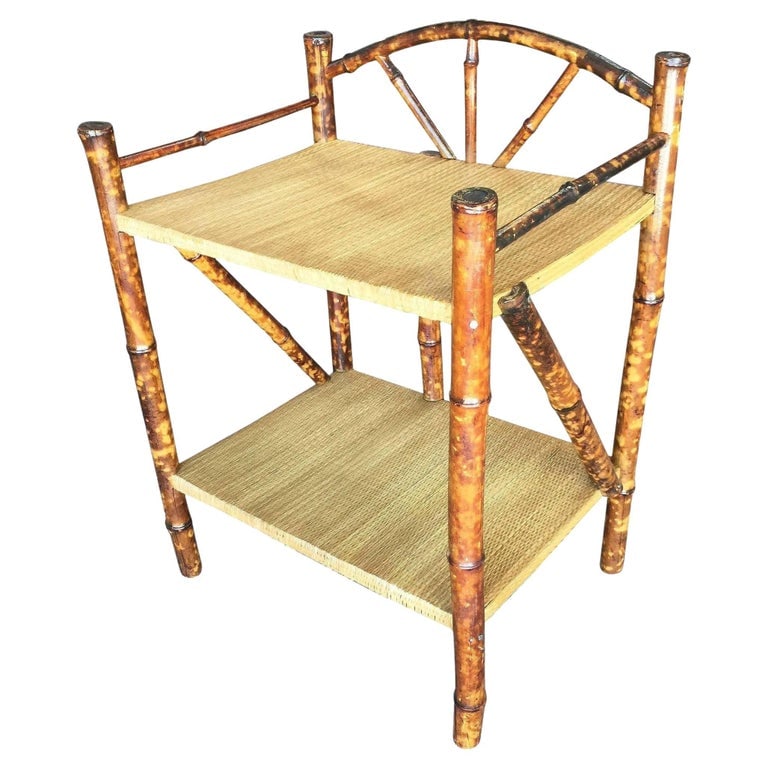 Restored Tiger Bamboo Two-Tier Short Shelf with Bottom Shelf (1 of 6)