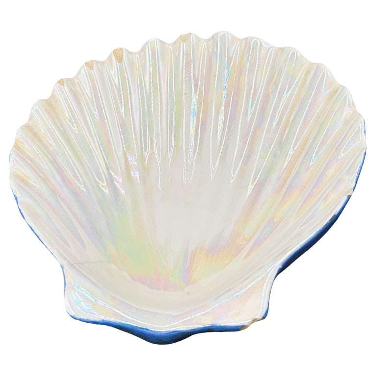Large 8" Mid-century Rainbow Iridescent Ceramic Clam Shell Tropical Ashtray (1 of 5)