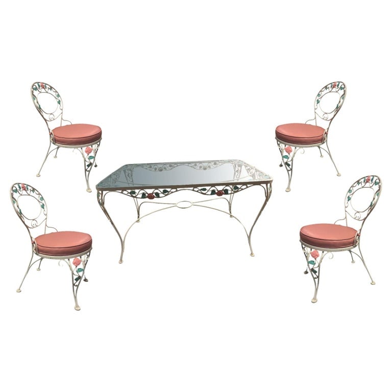 Pink Rose White Iron Garden Table and Chairs Set (1 of 17)