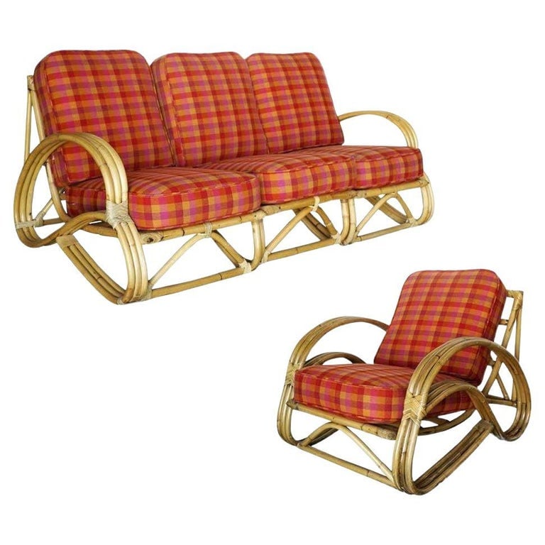 Restored Three-Strand "S-Arm" Rattan Living Room Set (1 of 10)