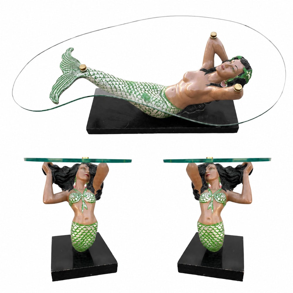 MCM Sculptural Nude Mermaid Biomorphic Cocktail Table w/ Pair of End Tables (1 of 13)