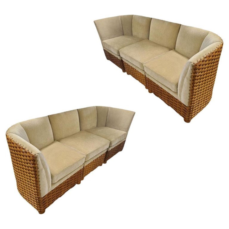 Restored Mid-Century Woven Wicker Sectional Sofa (1 of 8)