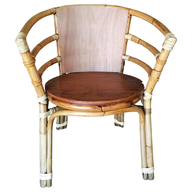 Mid-Century Rattan Barrel Back Armchair with Skeleton Arms (1 of 7)