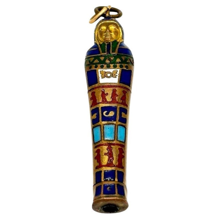 Egyptian Revival Pharaoh Sarcophagus Gilt & Enamel Retractable Pencil Pendant (1 of 5)