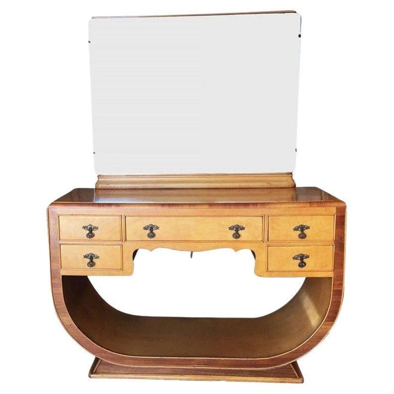 French Art Deco Birds Eye Maple Vanity (1 of 10)