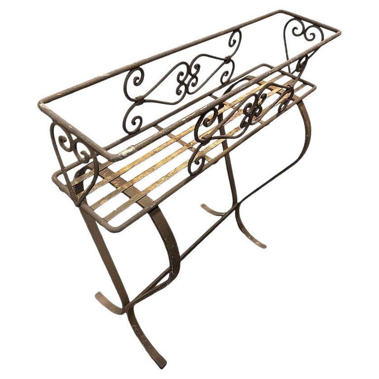Mid-century Wroght Iron Scrolling Trestle Style Elevated Planter Stand (1 of 6)