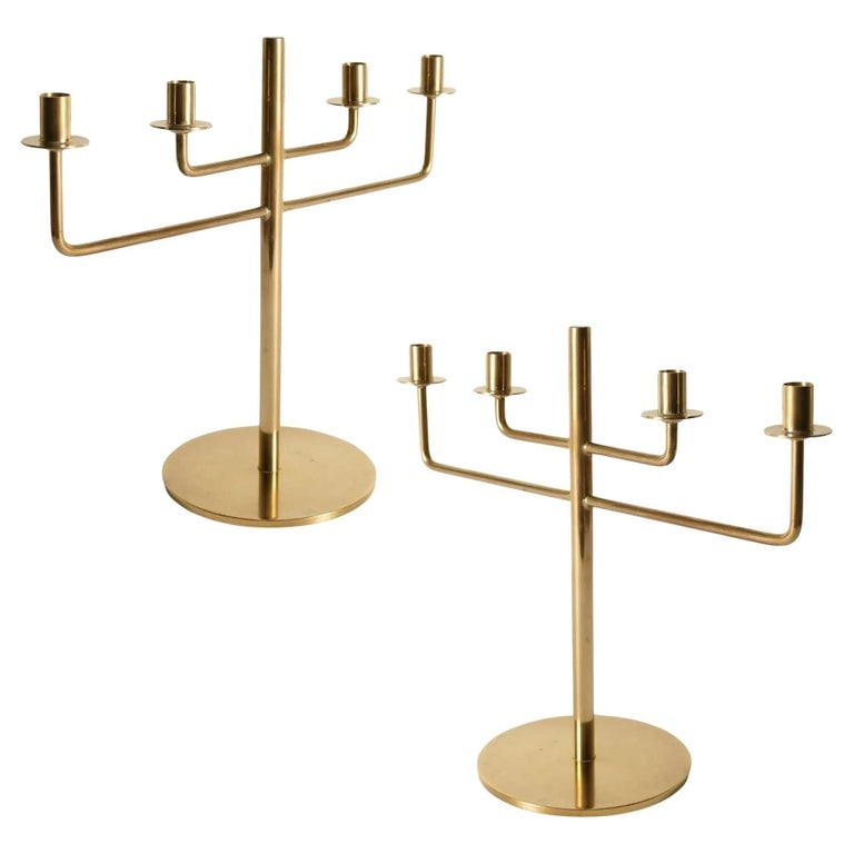 Scandinavian Modern Brass Candle Holder Candelabra by Hans-Agne Jakobsson, Pair (1 of 9)