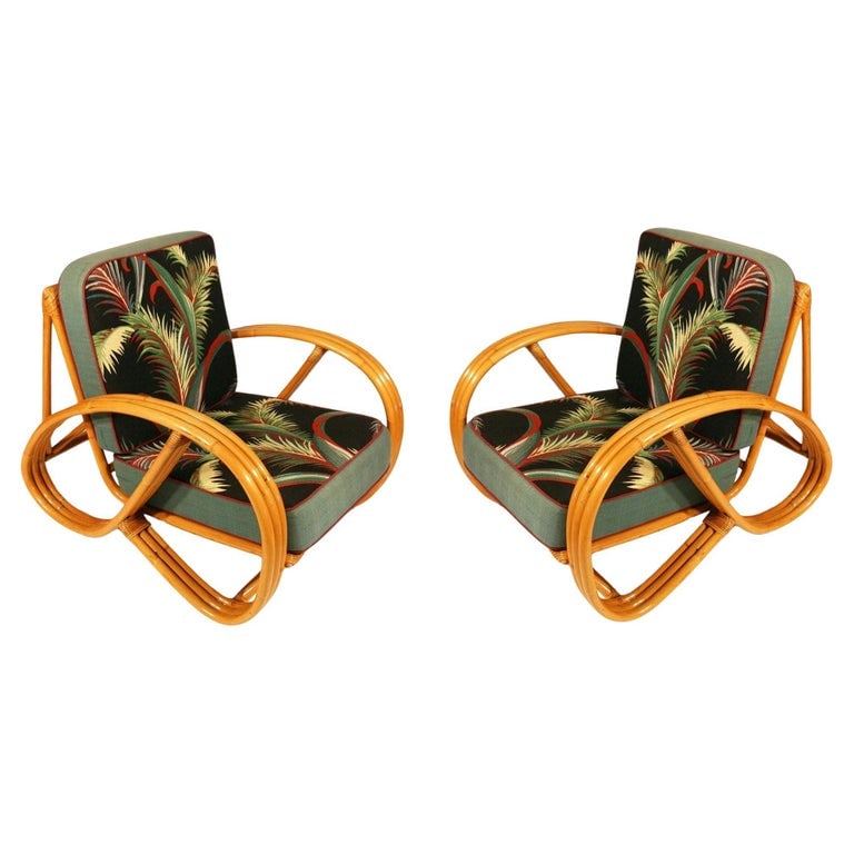 Restored Mid-century 3-strand 3/4 Round Pretzel Arm Rattan Lounge Chair, Pair (1 of 5)