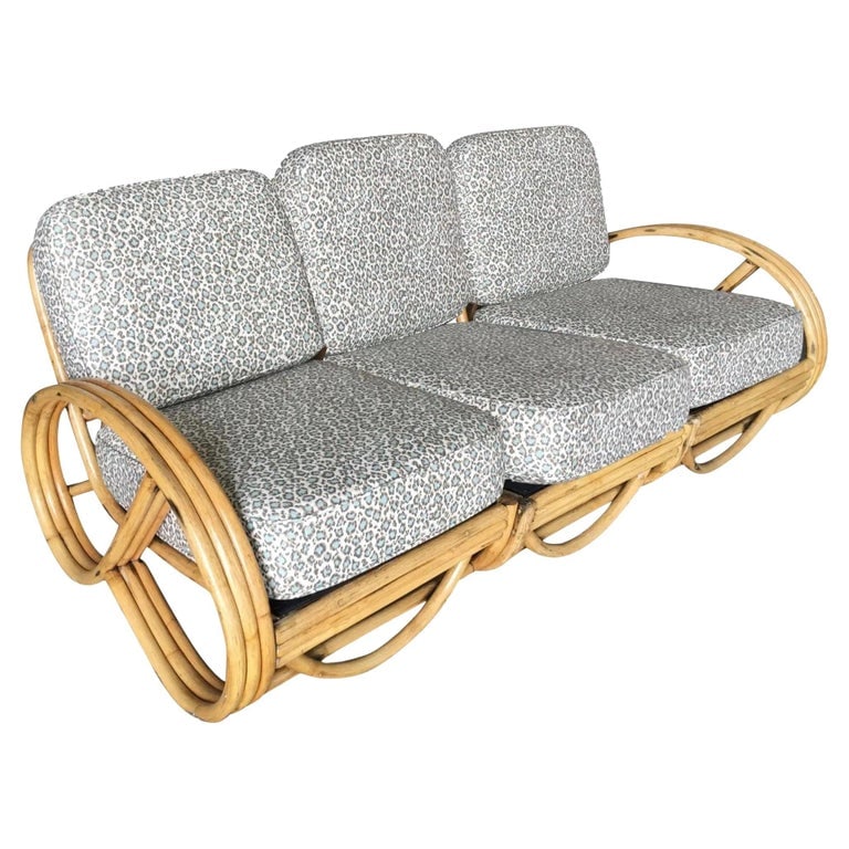 Restored Mid-century 3-strand 3/4 Round Pretzel Arm Rattan Sectional Sofa (1 of 7)