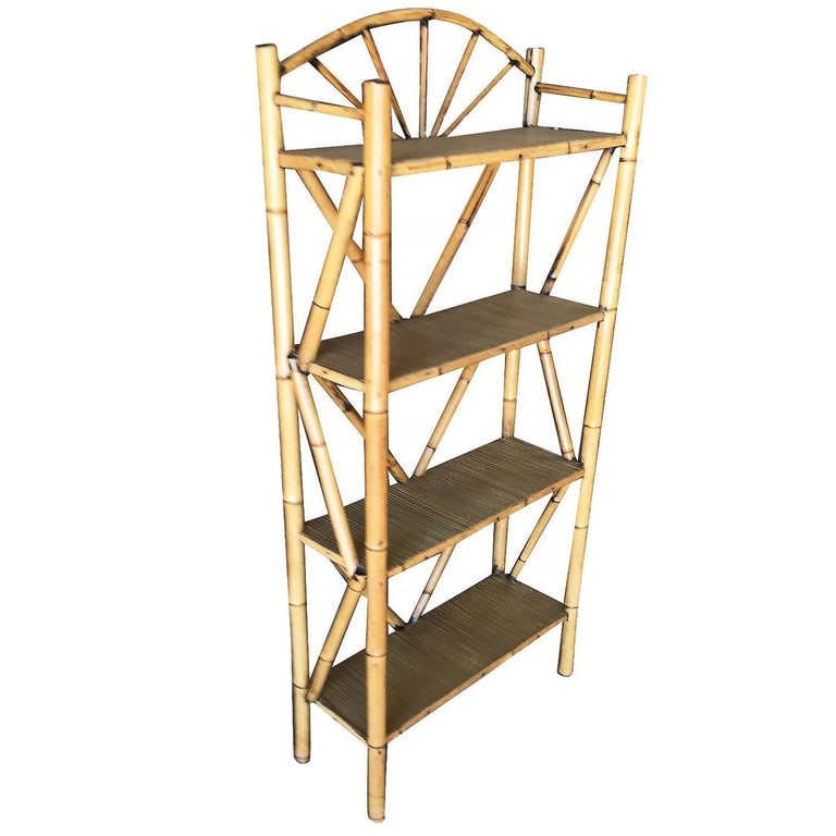 Restored Aesthetic Movement Tiger Tortoise Bamboo 4-Tier Corner Shelf w/ Crown (1 of 8)
