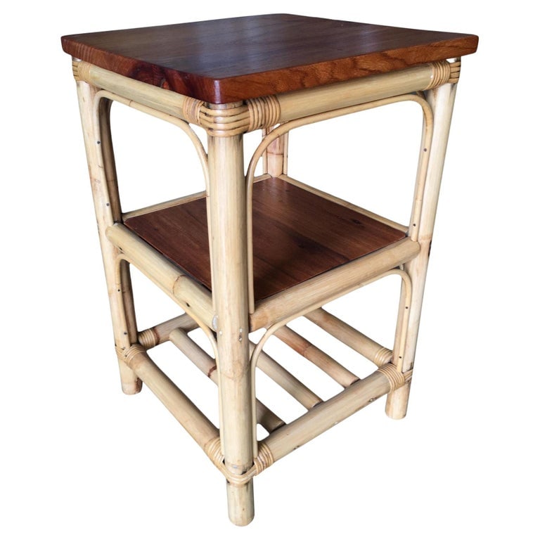 Restored Rattan Square Side Drink Table (1 of 6)