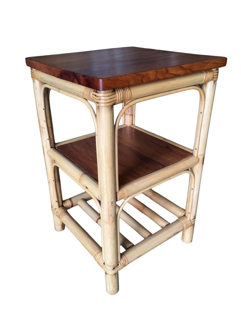 Restored Rattan Square Side Drink Table - 3