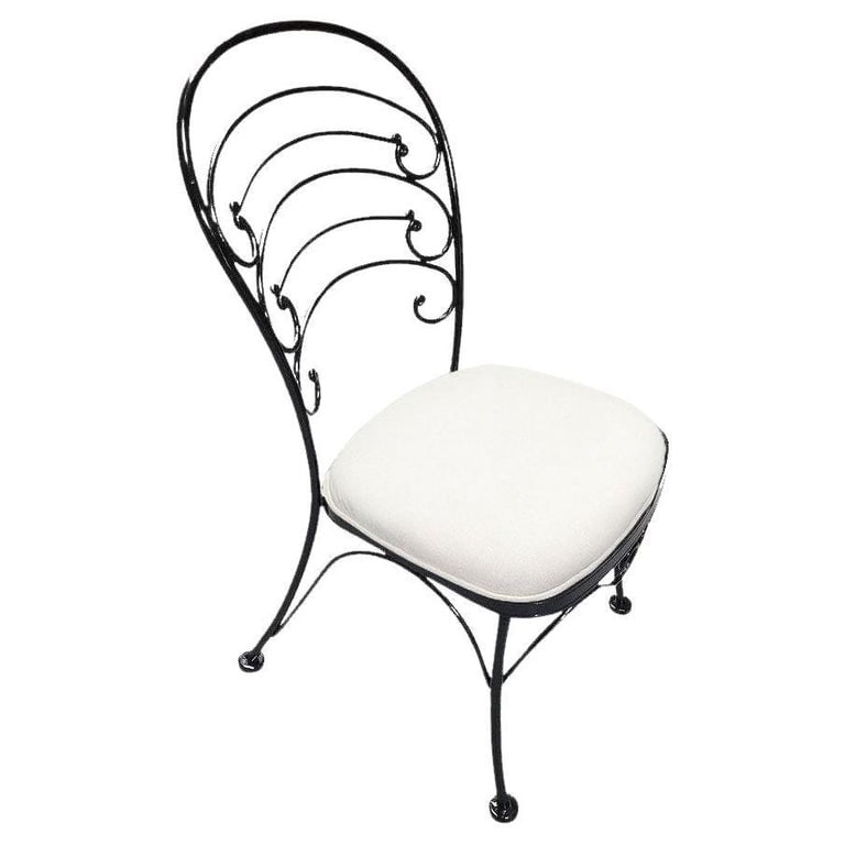 Restored Mid-century Iron Café Patio/Outdoor "Ribcage" Chair by Woodard Set of 30: A vintage lot of 30 mid-century iron outdoor garden chairs newly restored in black finish. Fashion after French café chairs found in Paris in the 1950s with the quality of known makers like Woodward 