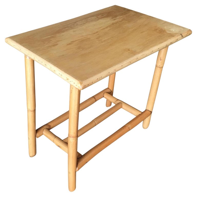 Restored Vintage "The Duke" Rattan Side Bourbon Table With Oak Top (1 of 5)