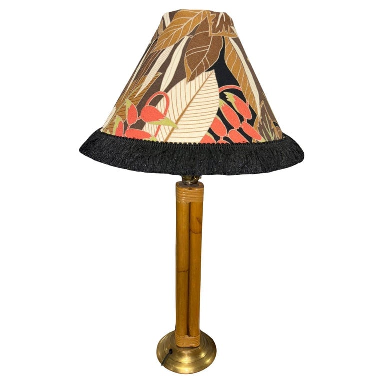 Restored Four Strand Rattan Table Lamp With Fancy Wrapping and Vintage Lampshade (1 of 8)
