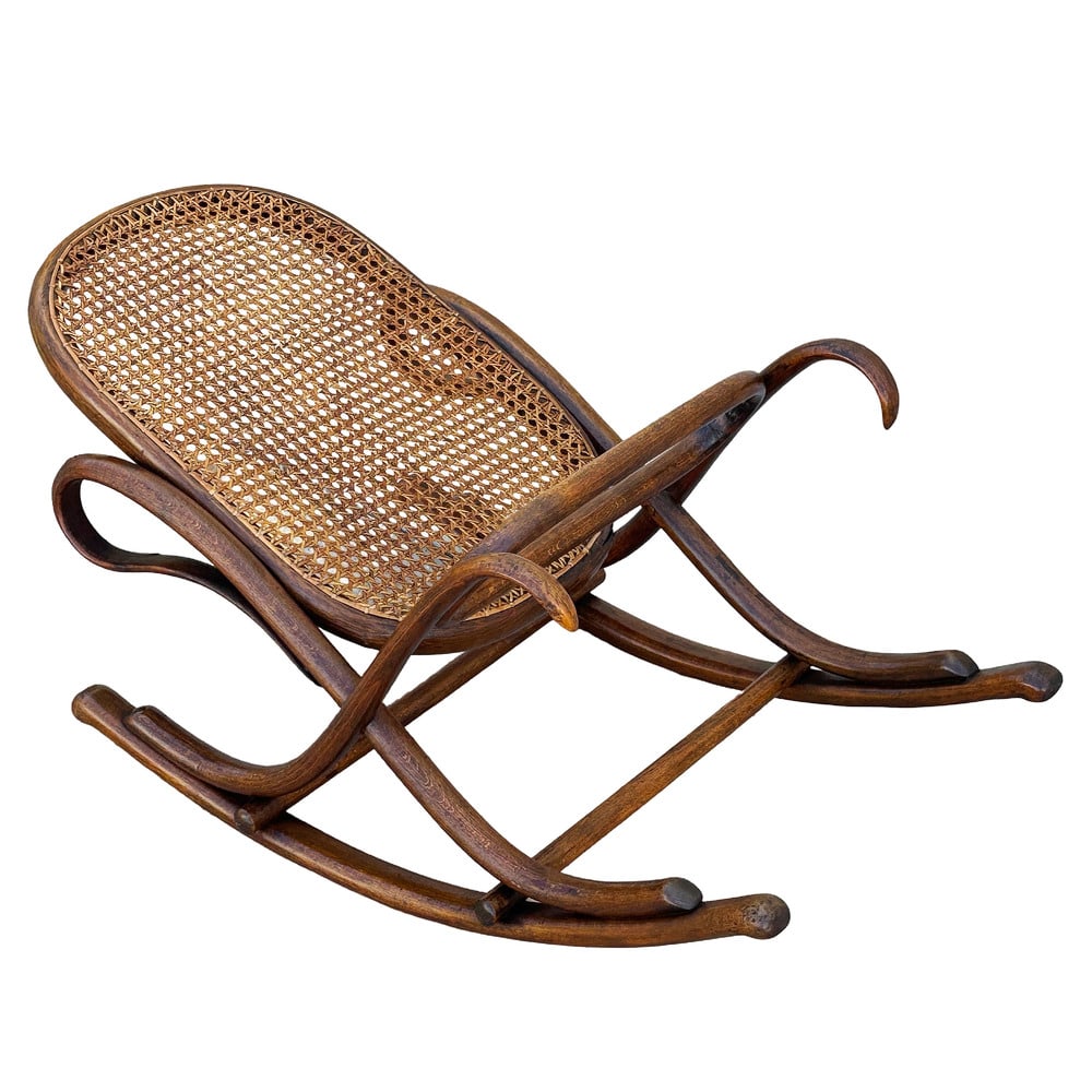 Vienna Secession Light Bent Oak & Caine Rocking Foot Stool by Thonet No.7001 (1 of 8)
