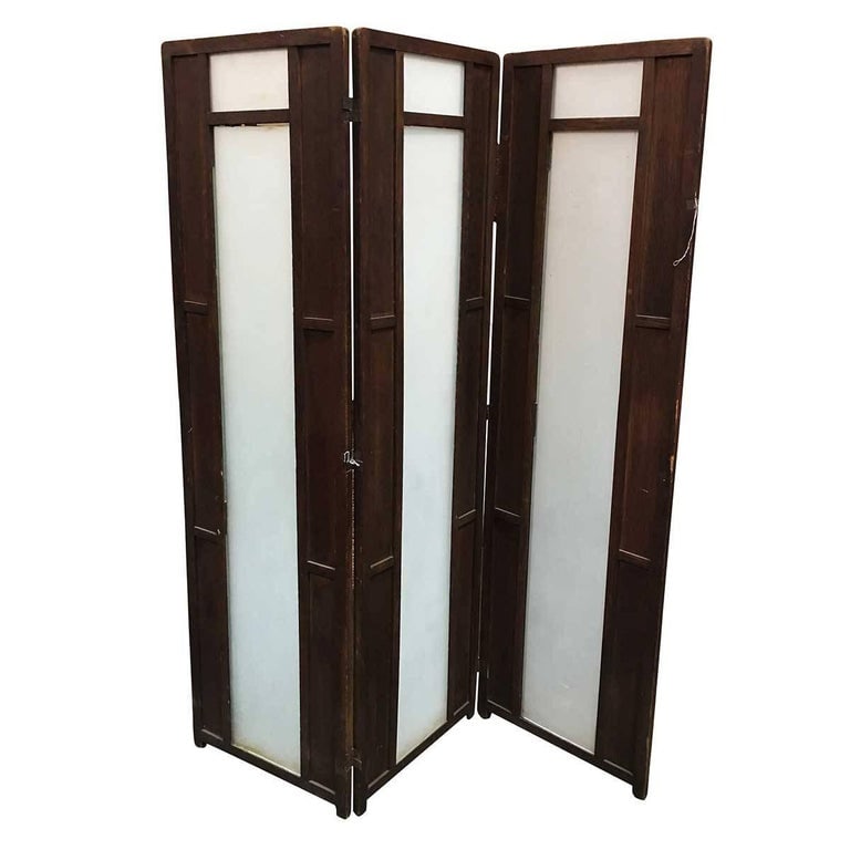 Art Deco Frosted Glass and Oak Slat Folding Screen Room Divider (1 of 5)