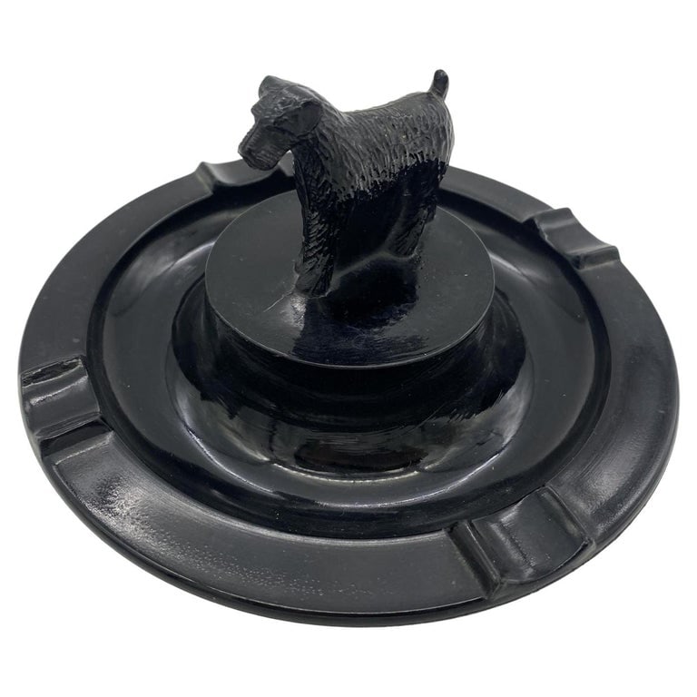Greenburg Black Art Deco Black Glass Terrier Ashtray (1 of 4)