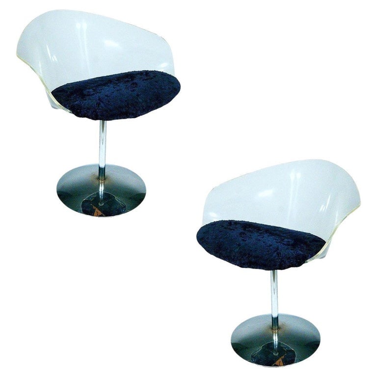 1970 Estelle Laverne Inspired Lucite & Chrome Swivel Tulip Chairs, Pair (1 of 5)