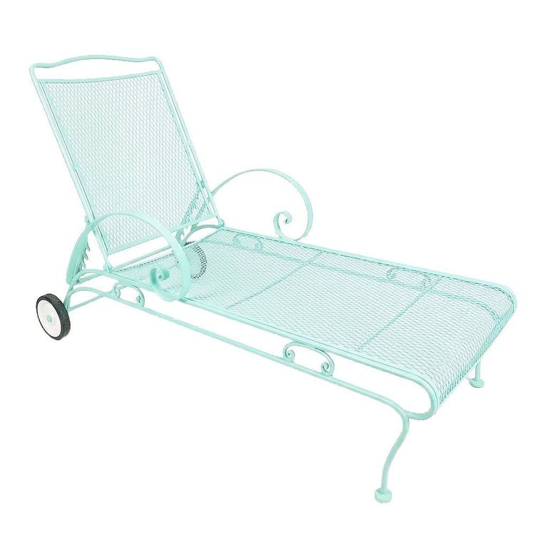 Teal Mid-Century Iron Mesh Outdoor/Patio Chaise Lounge by Woodard, Set of 2 (1 of 5)