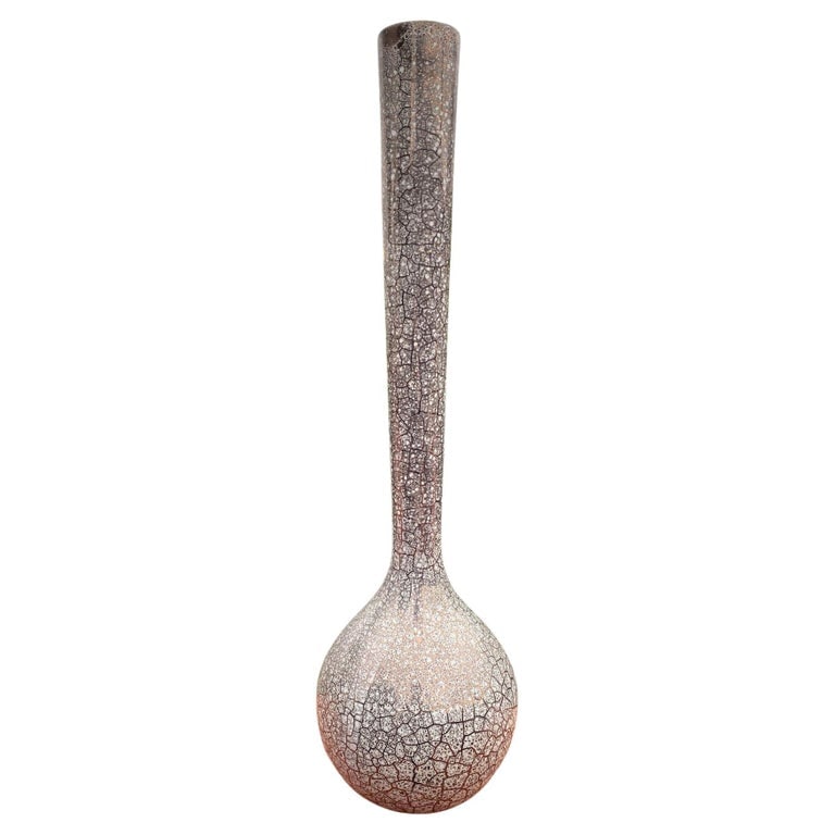 Large Mid Century Silver Crackle Vase by Royal Haeger: Vintage mid century blue & white crackle long stem fower vase with silver overall veins by Royal Haeger. Circa 1950, Signed "Royal Haeger USA".