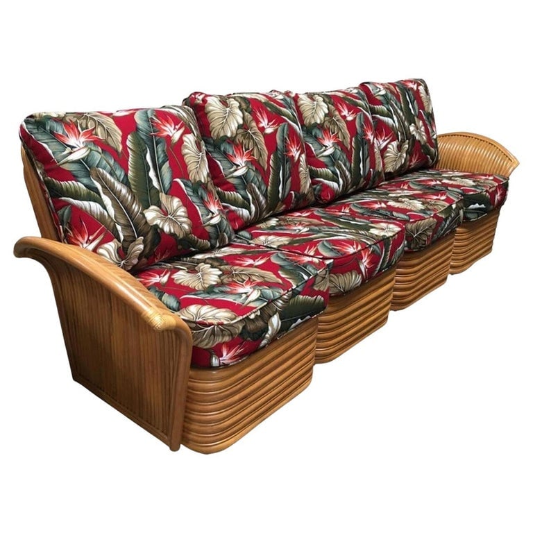 Restored Art Deco Style Rattan Fan Arm Four-Seat Sectional Sofa (1 of 4)
