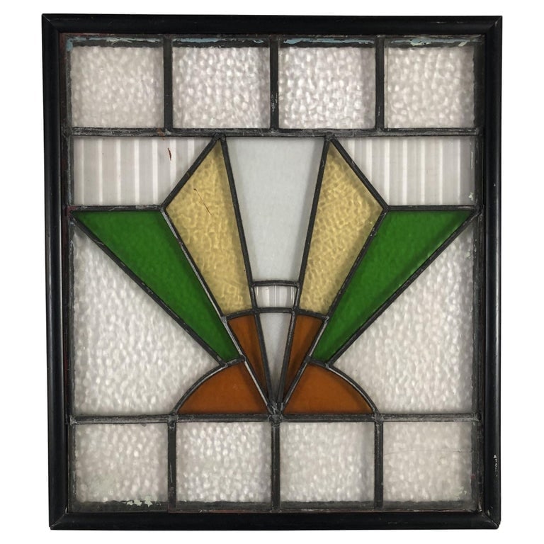 Geometric Art Deco Stained Glass Wall Art W/ Wood Frame (1 of 4)