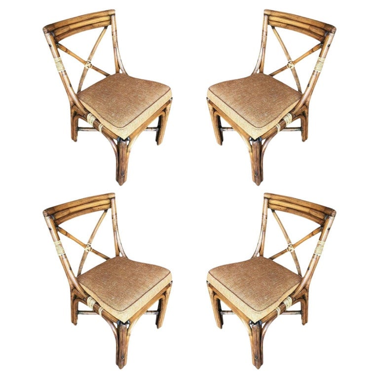 Restored Mid-Century Rattan Dining Side Chairs W/ "X" Back, Set of 4 (1 of 5)